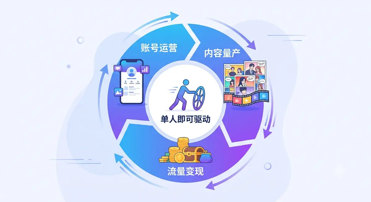 AI 漫剧超级增长课，一人 AI 内容公司从账号运营到商业变现全流程 (闭环飞轮)