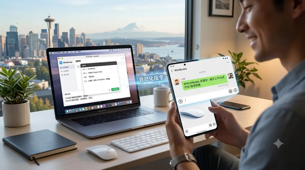 Codex 与 WorkBuddy 两款 AI 智能体工具选型对比封面图，左侧代码终端右侧办公应用 (4)