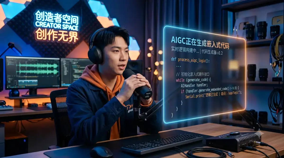 图4:语音编程场景——创作者口述需求,屏幕同步流出可烧录的嵌入式代码