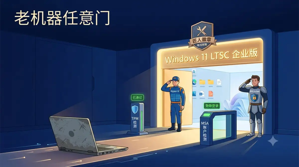 不忘初心 Windows 11 LTSC 2024 纯净精简版:保留 Defender 与 Hyper-V、老机器免检测安装详解 (封面主图)