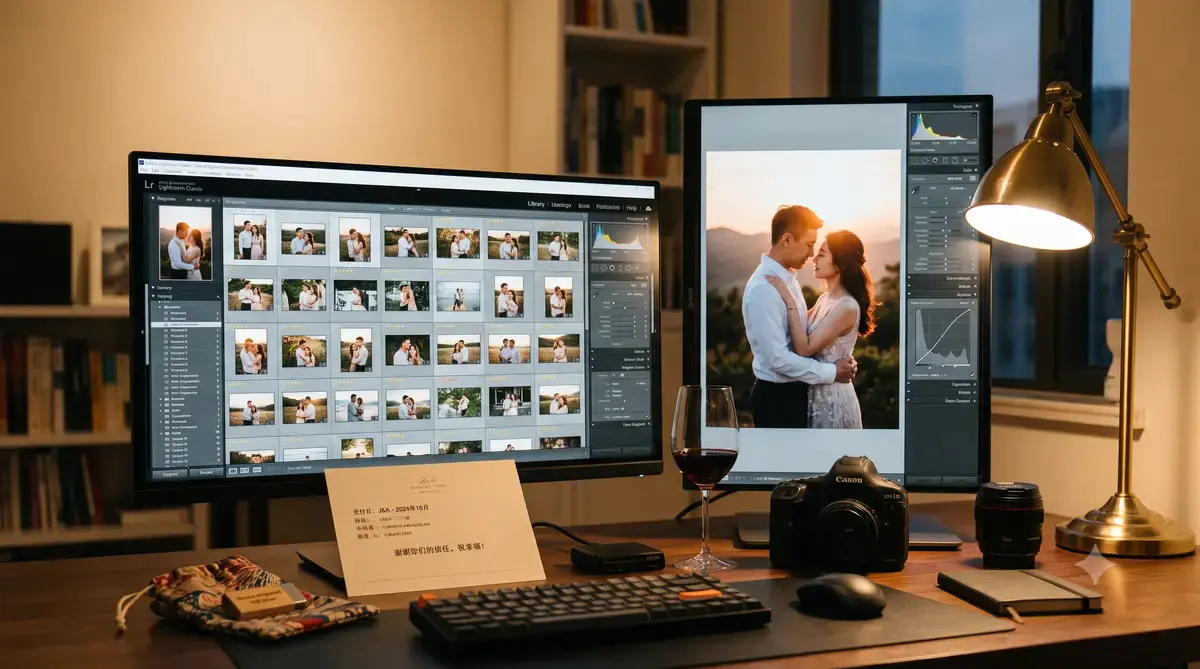 Lightroom完整工作流:从目录管理、调色精修到订婚拍摄接单交付的全流程工作台(封面图)