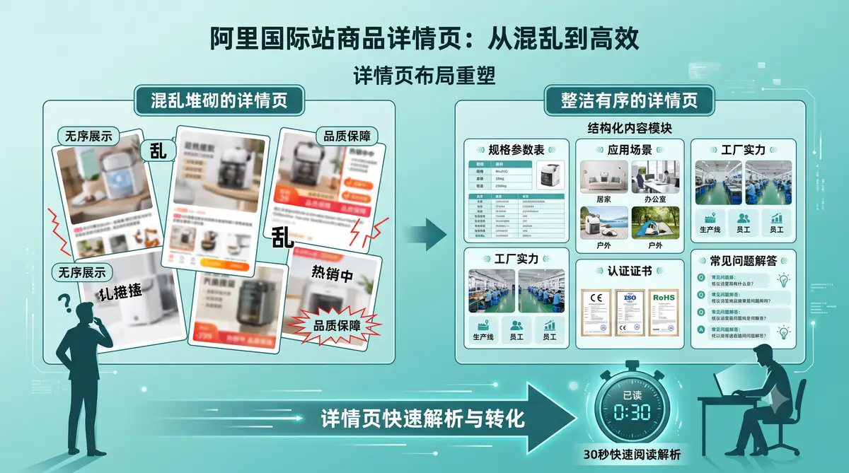 阿里国际站AI运营:数据化选品、P4P广告矩阵与RFQ获客的全链路SOP工作流(结构化详情页)