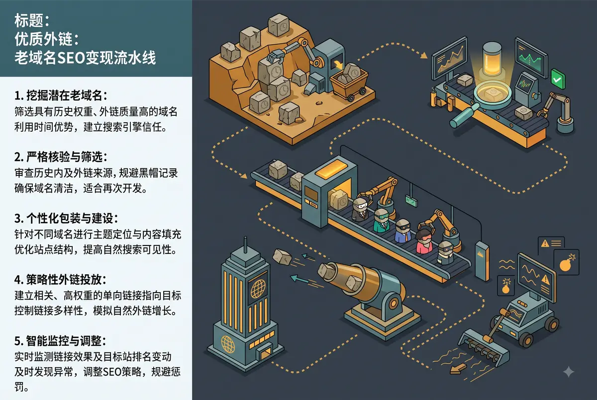 PBN大师课——aged域名站群与防检测SEO技术的双刃剑概念图(aged域名军火库图纸)