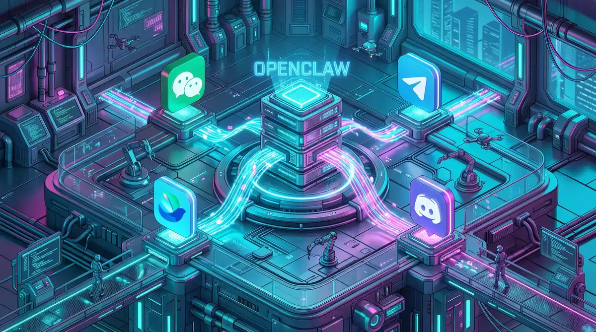 图片1:2026年基于OpenClaw私有化部署的全自动AI助理工作流与多模态数据交互三维概念图