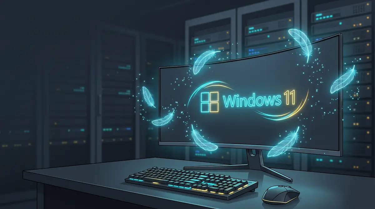 不忘初心 Windows 11 24H2 深度精简版极致性能与轻量化桌面概念图