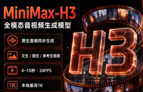 MiniMax H3 全模态音画同步 AI 视频生成器与 ComfyUI 节点工作流概念图