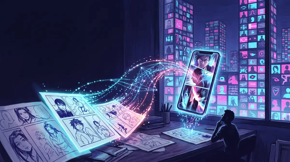 AI漫剧制作全流程——漫画分镜在手机上长成短剧的概念图