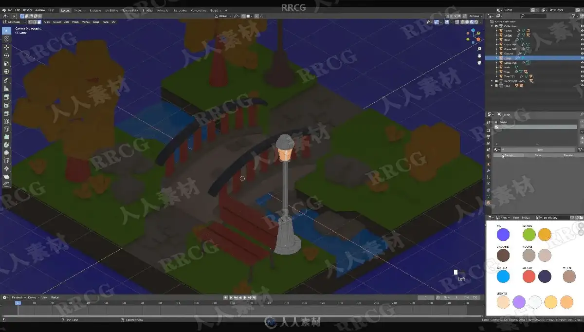 设计师在双屏电脑前使用Blender软件进行3D卡通风格人物与场景的高精度渲染与建模4