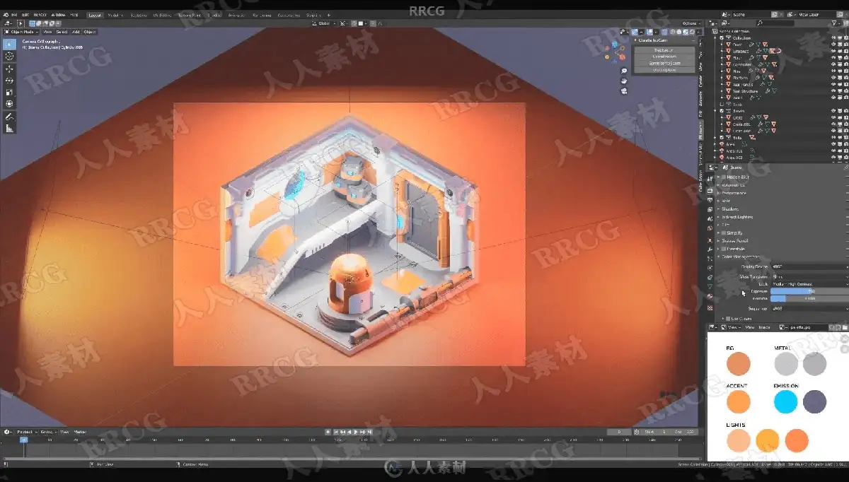 设计师在双屏电脑前使用Blender软件进行3D卡通风格人物与场景的高精度渲染与建模20