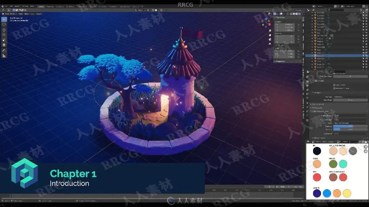 设计师在双屏电脑前使用Blender软件进行3D卡通风格人物与场景的高精度渲染与建模23