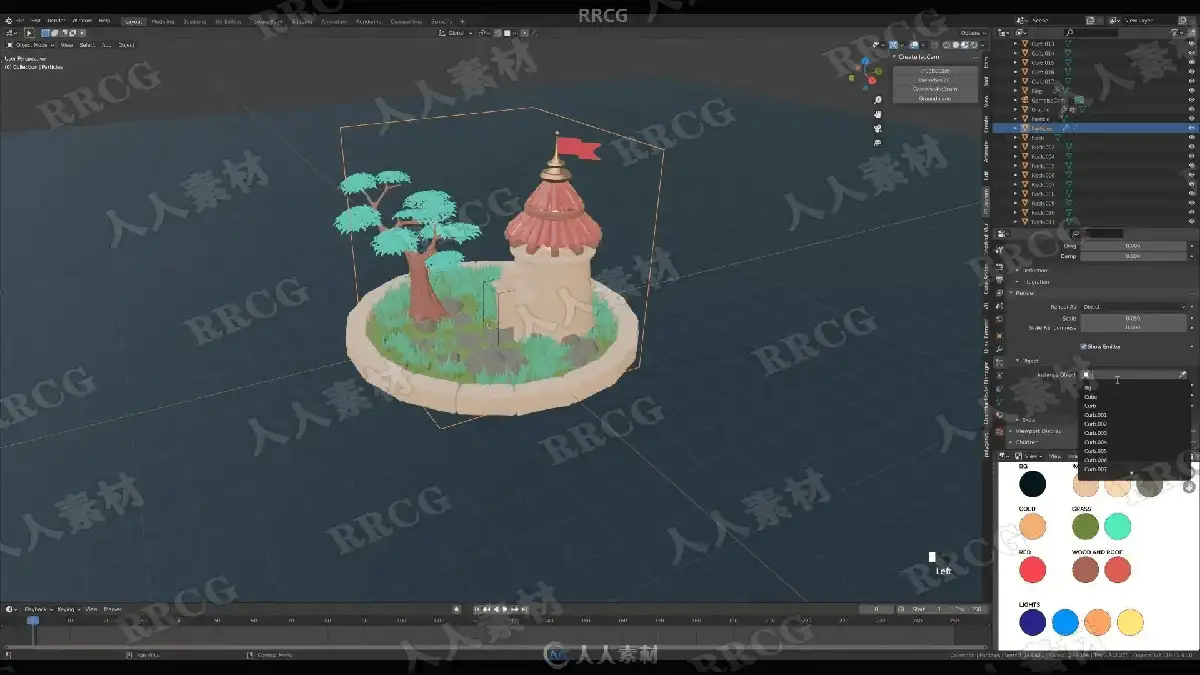 设计师在双屏电脑前使用Blender软件进行3D卡通风格人物与场景的高精度渲染与建模25