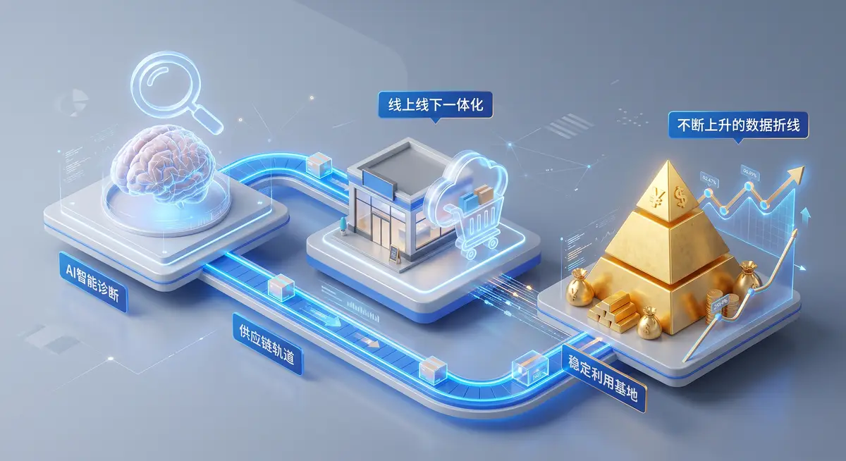 淘宝天猫电商老板在办公室多屏数据看板前，利用AI数智化系统分析线上线下一体化经营利润模型2