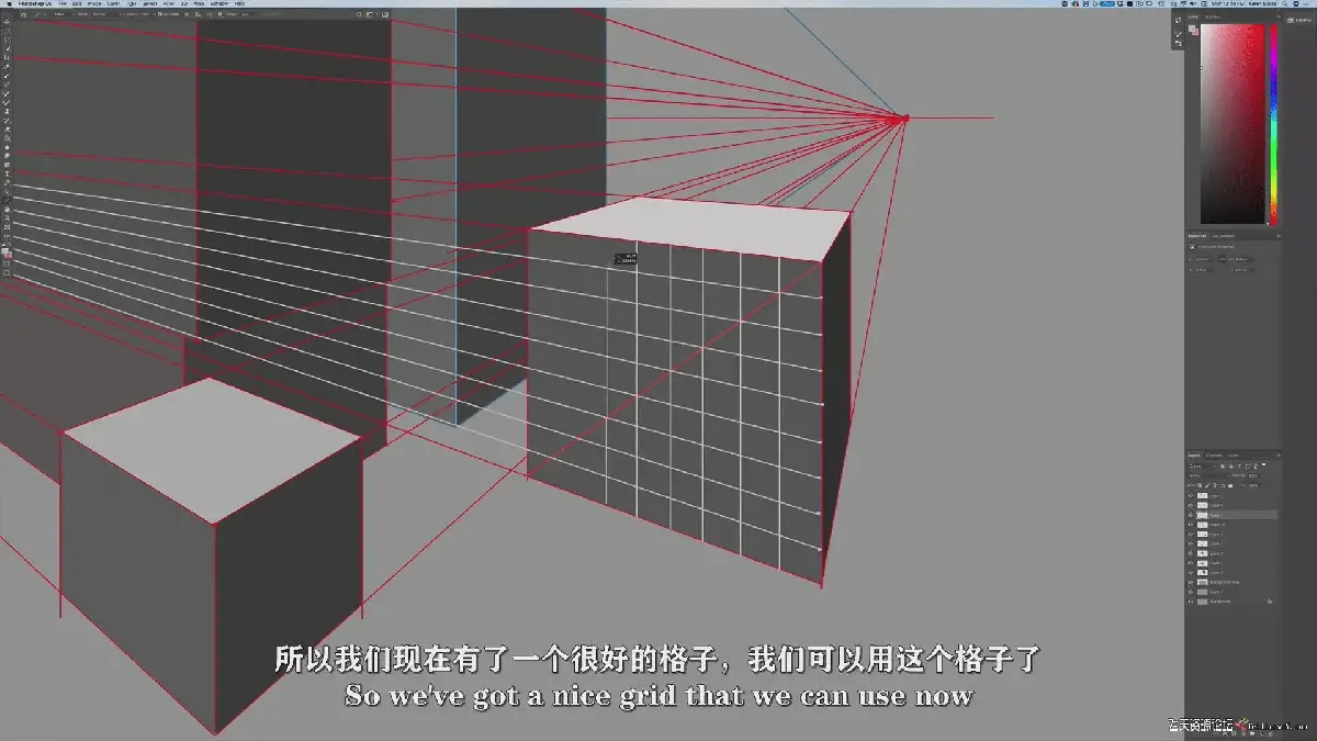 资深数字原画师在专业数位屏前，观看前迪士尼大师Aaron Blaise讲解好莱坞线性透视技法的双语实战教程视频7
