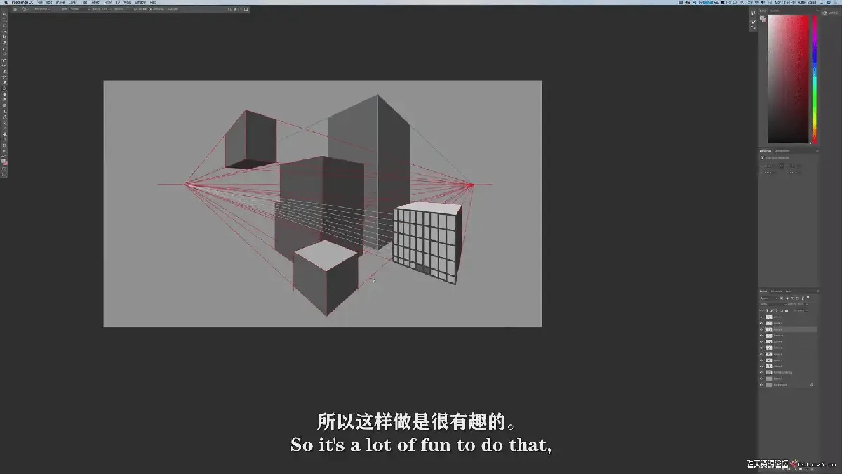 资深数字原画师在专业数位屏前，观看前迪士尼大师Aaron Blaise讲解好莱坞线性透视技法的双语实战教程视频8