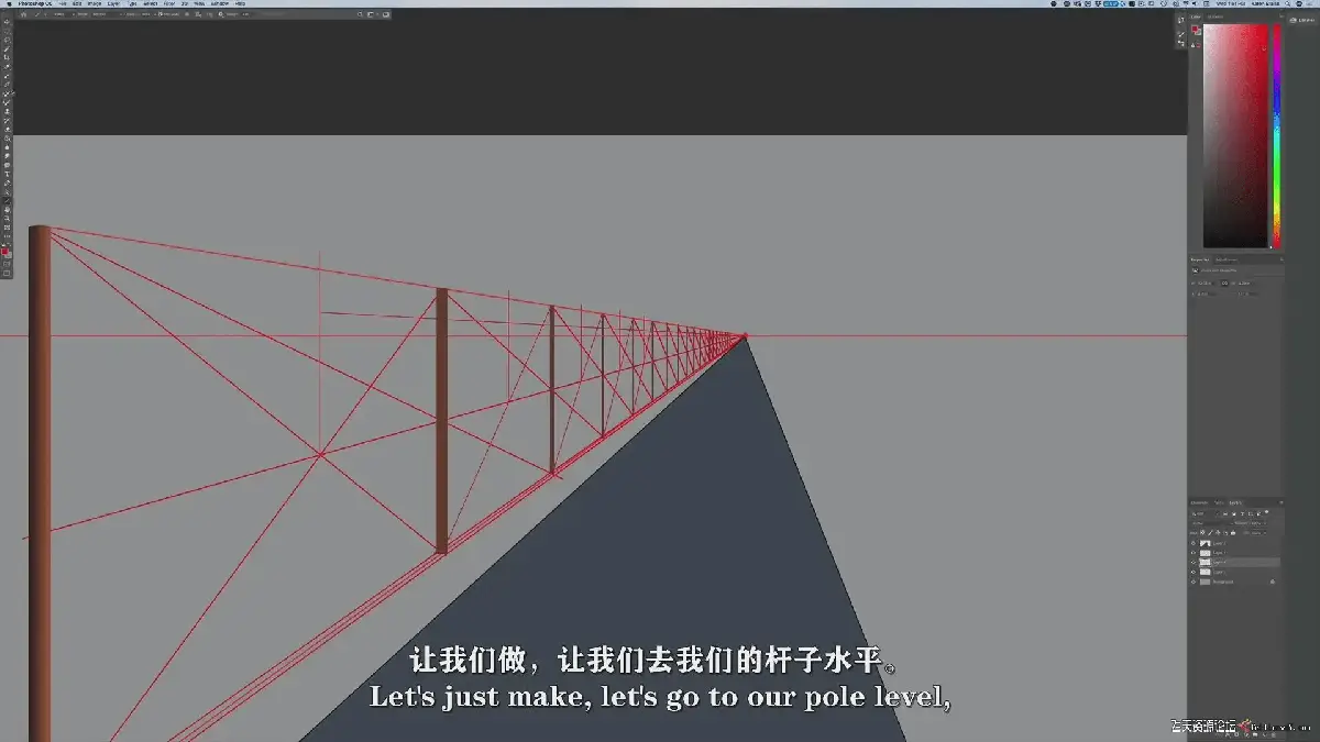 资深数字原画师在专业数位屏前，观看前迪士尼大师Aaron Blaise讲解好莱坞线性透视技法的双语实战教程视频11