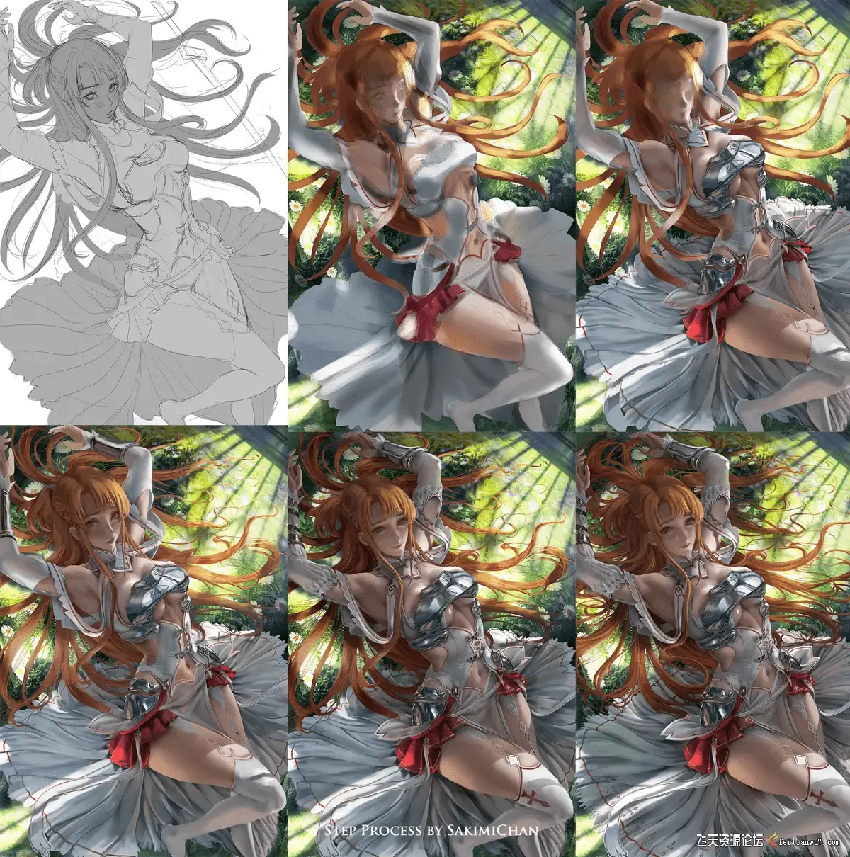 资深画师在数位屏上细致渲染刀剑神域亚丝娜的绝美插画，屏幕上显示着Sakimi Chan风格的柔和唯美光影与精致五官细节5