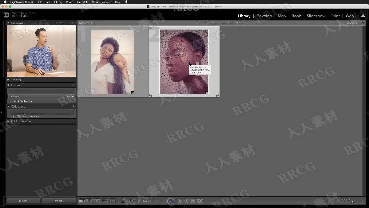 摄影师在专业显示器前使用Lightroom CC和Photoshop调整风光人像照片的柔和灯光与色彩平衡4
