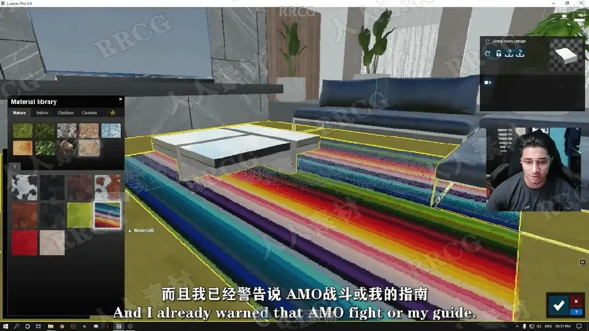 室内设计师在电脑前使用Lumion软件调试室内场景的光影与材质，屏幕上显示着极其逼真的照片级室内渲染效果图11
