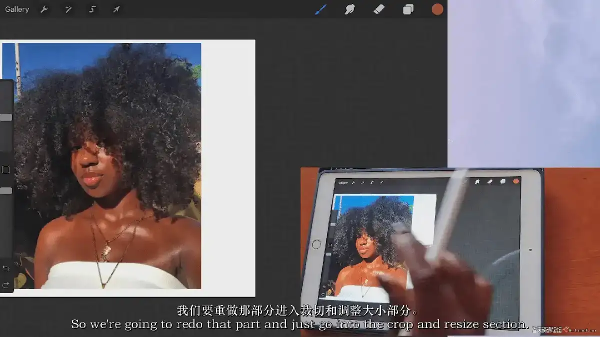 插画师在iPad Pro上使用Apple Pencil和Procreate软件绘制一幅极具古典油画质感的女性人像插画3