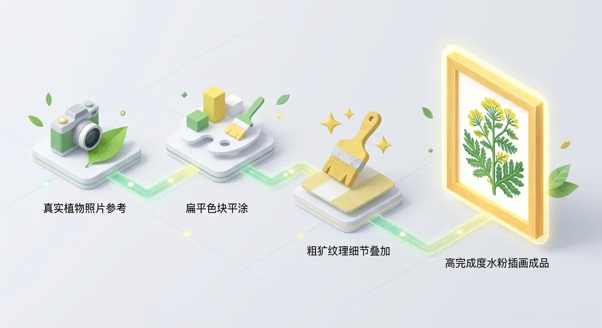 插画师在iPad Pro上使用Apple Pencil和Procreate软件，正对着一张真实的植物照片绘制极具色彩张力的水粉风植物插画 (2)