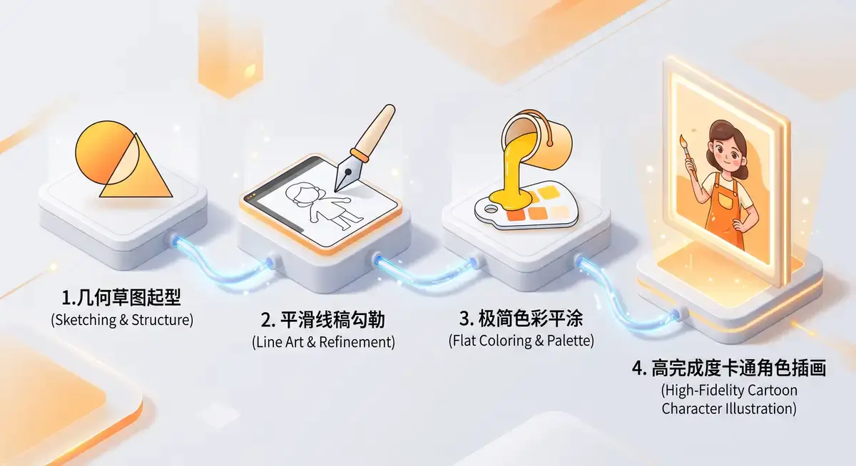 插画师在iPad Pro屏幕上使用Procreate软件,正分步绘制一只可爱的宝可梦伊布(Eevee)卡通插画 (2)