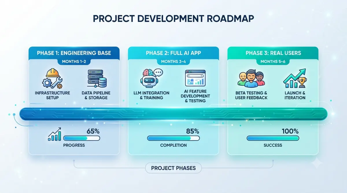 FDE 前向部署工程师将 AI 模型落地到企业工作流的示意图 (半年转行路线时间轴)