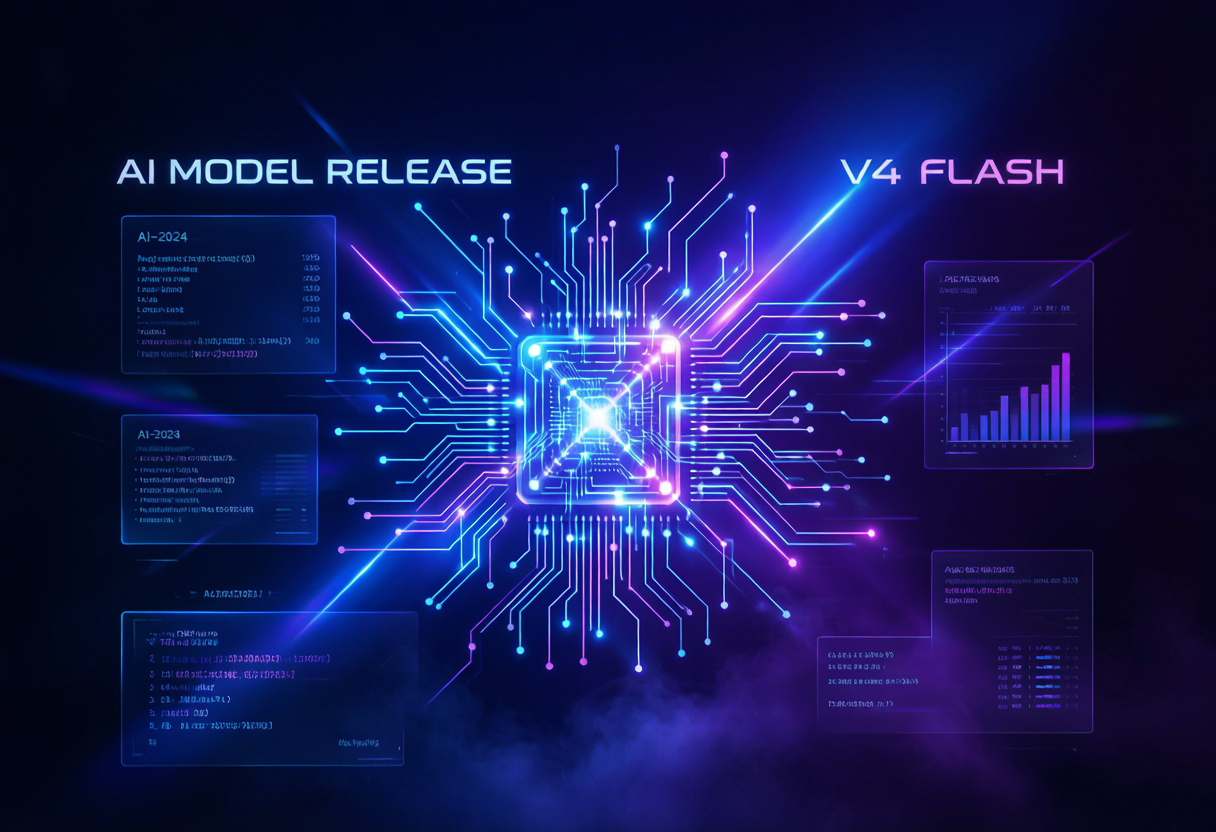 DeepSeek V4 Flash 0731 开源发布封面图，深色科技感背景配发光神经网络芯片与代码光效（封面图）