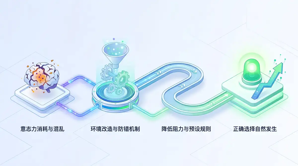 职场人在整洁的书桌前利用手帐和效率软件制定个人人生系统与标准化成长流程,背景是代表高效运转的抽象齿轮与思维导图 (2)