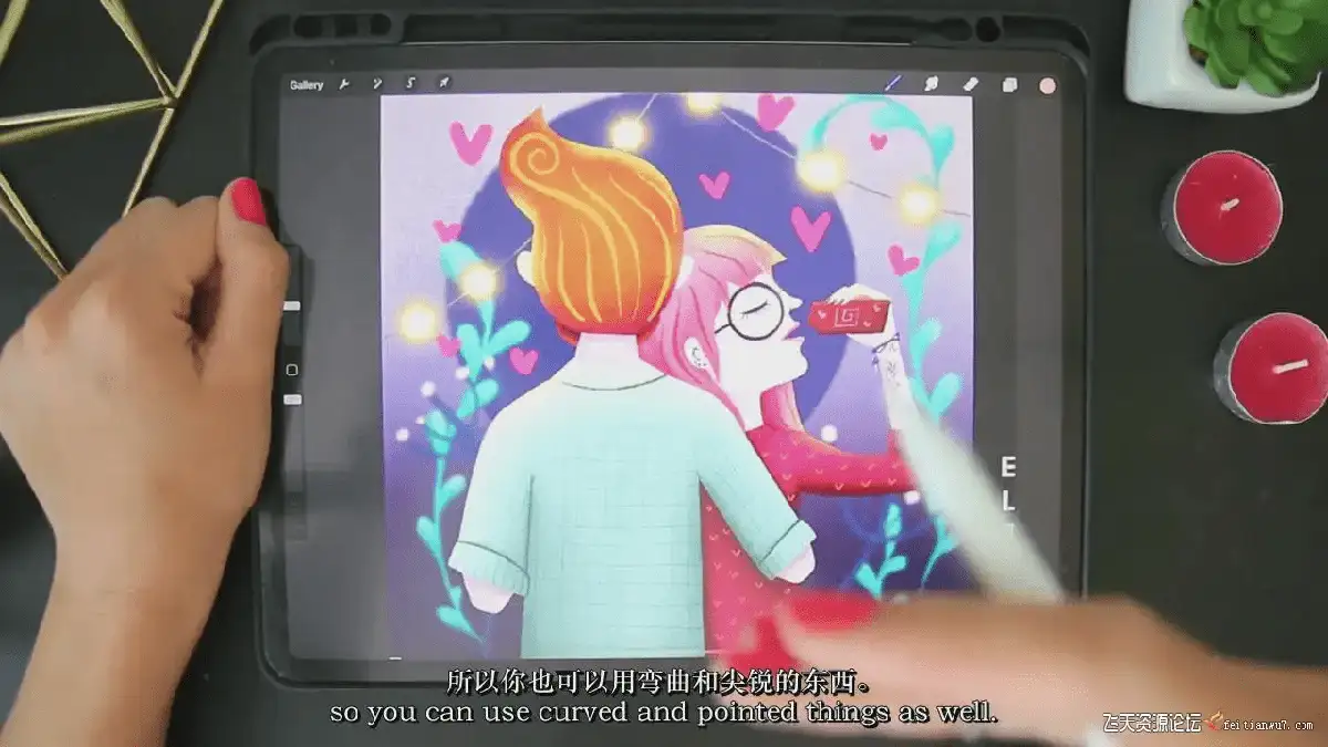 自由画师在iPad Pro屏幕上使用Procreate软件，正通过多种笔刷和色彩实验，探索并绘制具有极强个人风格的数字插画8