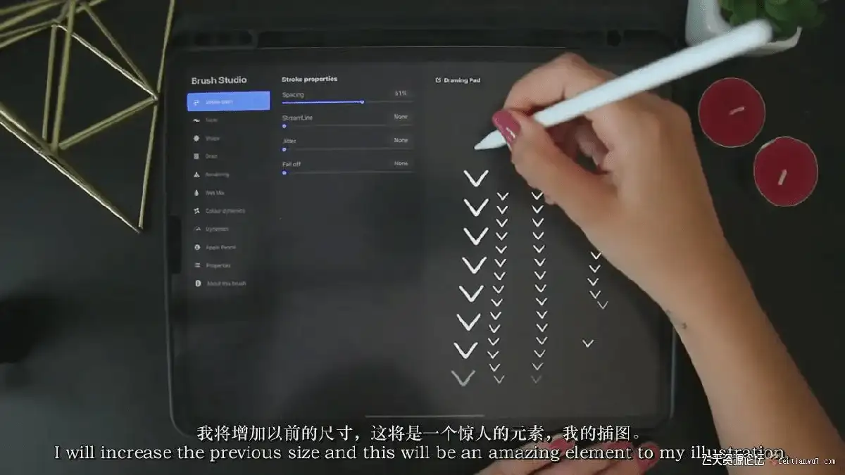 自由画师在iPad Pro屏幕上使用Procreate软件，正通过多种笔刷和色彩实验，探索并绘制具有极强个人风格的数字插画9