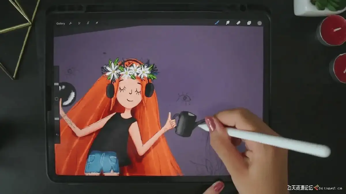 自由画师在iPad Pro屏幕上使用Procreate软件，正通过多种笔刷和色彩实验，探索并绘制具有极强个人风格的数字插画10