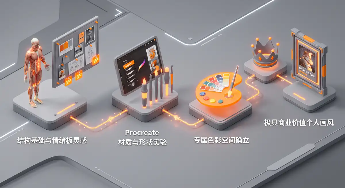 自由画师在iPad Pro屏幕上使用Procreate软件，正通过多种笔刷和色彩实验，探索并绘制具有极强个人风格的数字插画 (2)