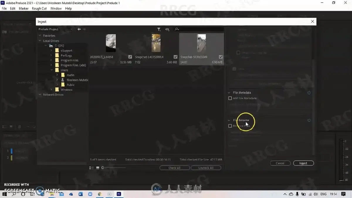剪辑师在双屏工作站前运行Adobe Prelude与Premiere Pro,正将整理好的粗剪视频素材通过无缝协同工作流转移至PR时间线13
