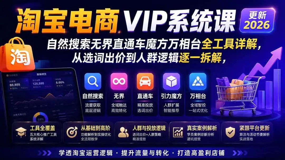2026版淘宝电商VIP系统课(8月更新):自然搜索与无界直通车全解析