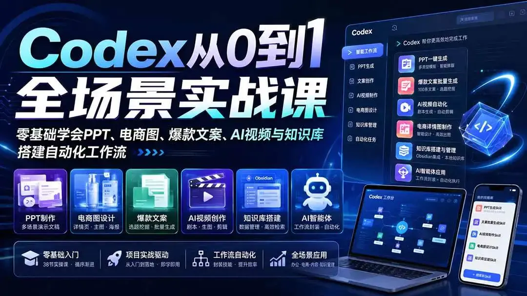 2026版Codex零基础实战课:全场景自动化工作流与智能体搭建