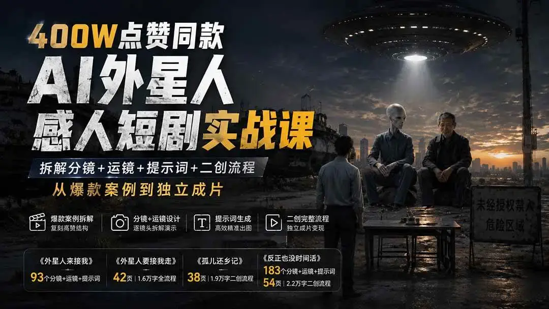 2026版AI外星人感人短剧实战课:400万赞爆款分镜与二创全解 (1)