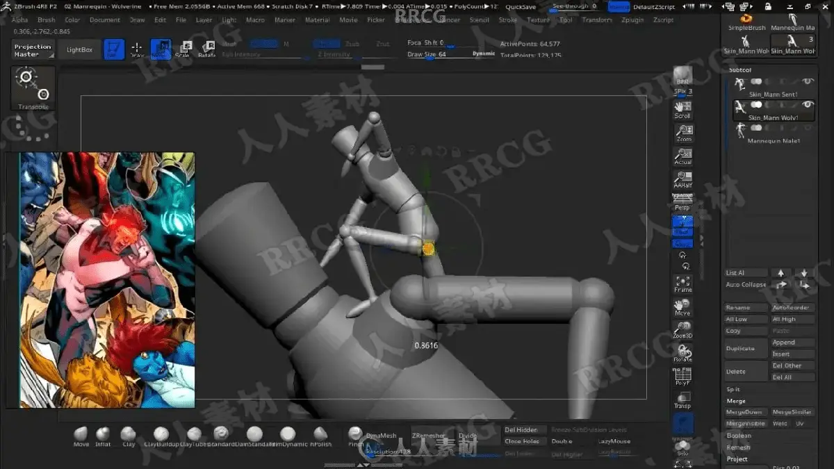 资深3D数字雕刻师在极具赛博朋克氛围的专业工作室里，正使用Wacom Cintiq数位屏与触控笔在ZBrush中精细雕刻漫威X战警与哨兵机器人的史诗级战斗场景模型，画面极具硬核工业质感5