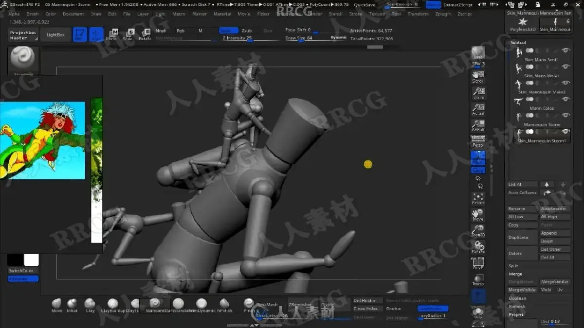 资深3D数字雕刻师在极具赛博朋克氛围的专业工作室里，正使用Wacom Cintiq数位屏与触控笔在ZBrush中精细雕刻漫威X战警与哨兵机器人的史诗级战斗场景模型，画面极具硬核工业质感8