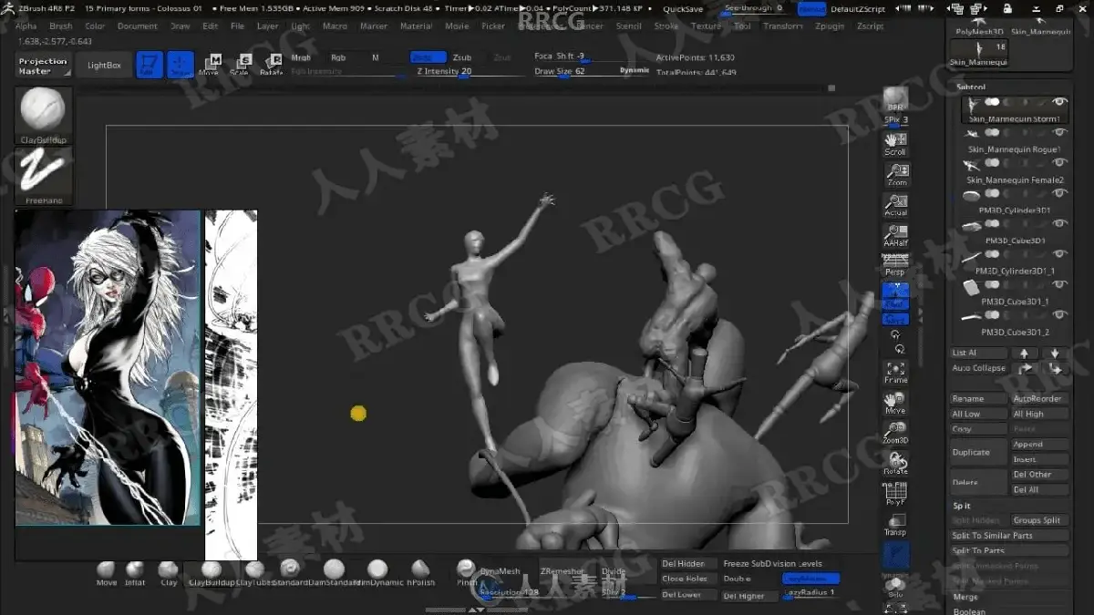 资深3D数字雕刻师在极具赛博朋克氛围的专业工作室里，正使用Wacom Cintiq数位屏与触控笔在ZBrush中精细雕刻漫威X战警与哨兵机器人的史诗级战斗场景模型，画面极具硬核工业质感12