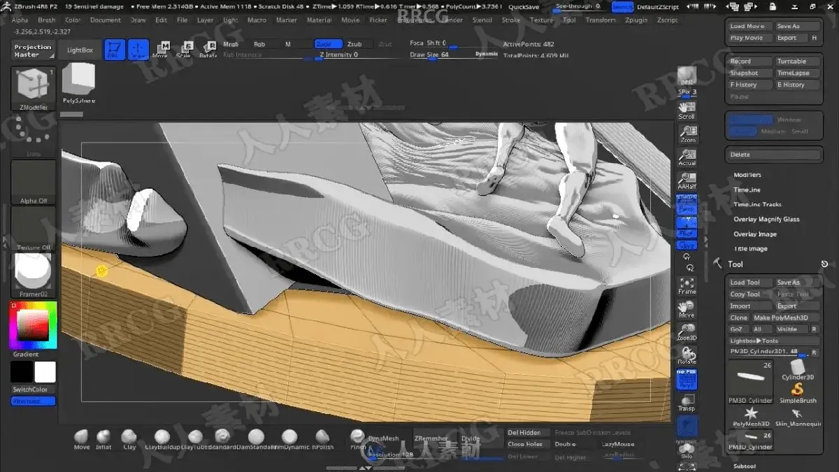 资深3D数字雕刻师在极具赛博朋克氛围的专业工作室里，正使用Wacom Cintiq数位屏与触控笔在ZBrush中精细雕刻漫威X战警与哨兵机器人的史诗级战斗场景模型，画面极具硬核工业质感18