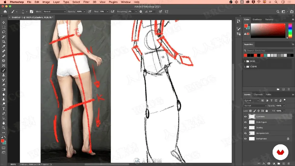 资深原画插画师在光线柔和的个人工作室中，正使用 Wacom 新帝数位屏在 Photoshop 中精细刻画一位极具动感与张力的赛博朋克风女性角色，左侧副屏清晰显示着作为光影参考的真实摄影照片13