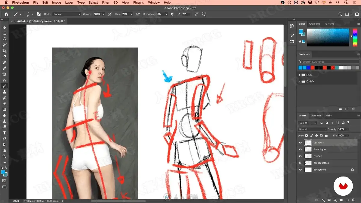 资深原画插画师在光线柔和的个人工作室中，正使用 Wacom 新帝数位屏在 Photoshop 中精细刻画一位极具动感与张力的赛博朋克风女性角色，左侧副屏清晰显示着作为光影参考的真实摄影照片14