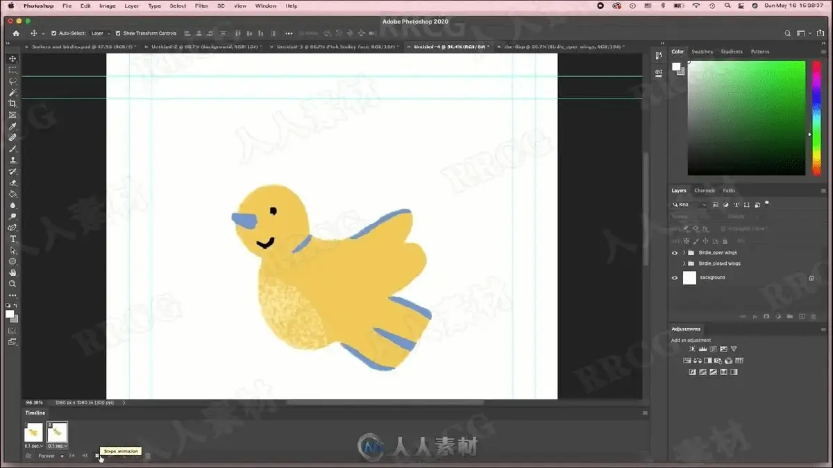 独立插画师在光线温馨的工作室内，正使用数位屏在Photoshop时间轴面板上精细调整一张卡通风格动态贴纸的逐帧播放速度，画面呈现出生动的循环动画效果14