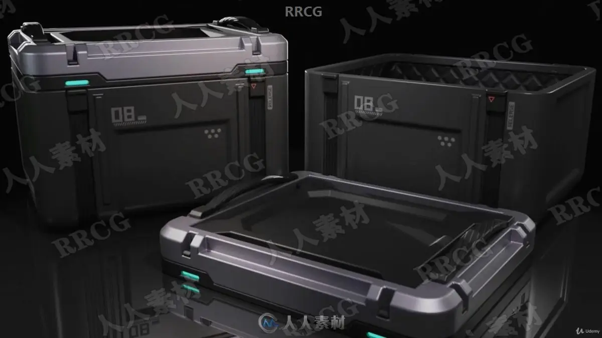 资深3D场景艺术家在光线极具赛博朋克氛围的暗房内，使用高配双屏工作站运行Blender，左屏显示极其复杂的科幻炮塔硬表面线框拓扑，右屏展示着完美映射PBR质感贴图与全局光照的逼真渲染成品15