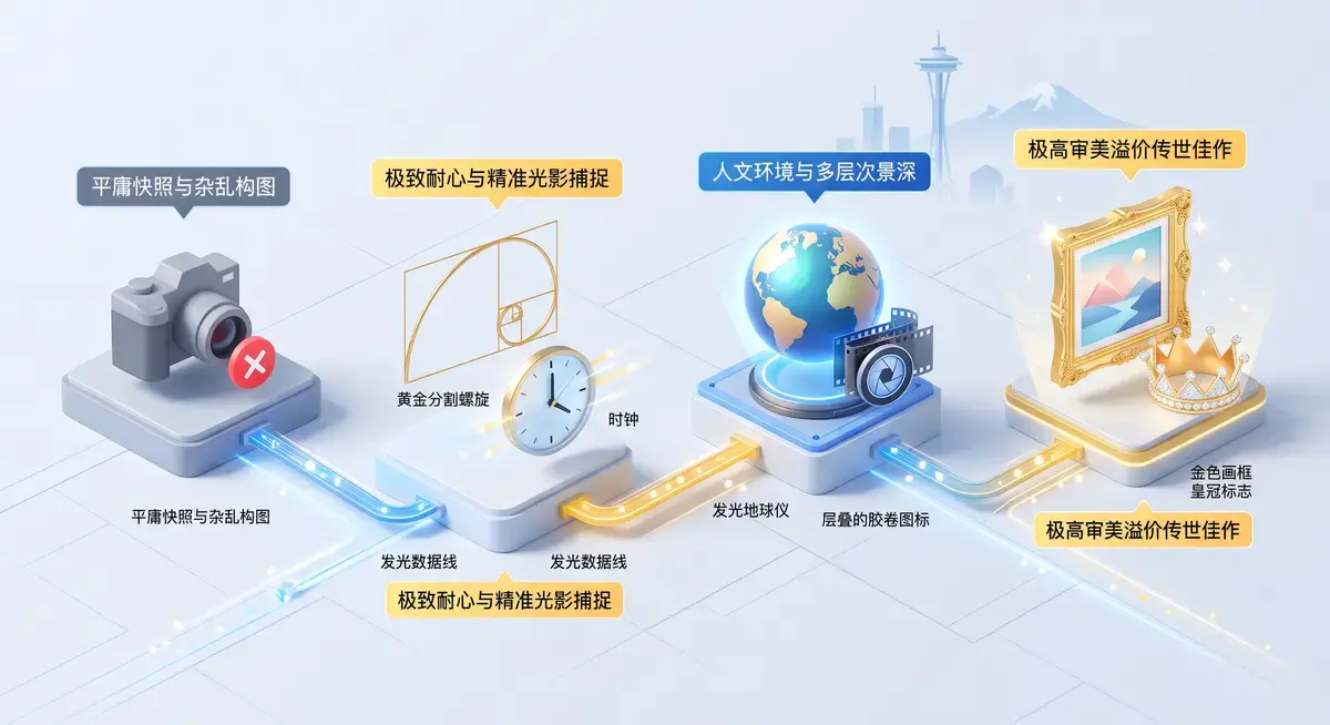 资深摄影师在光线柔和的数字暗房内,使用超宽带鱼屏显示器对一张极其震撼的国家地理级别野生动物抓拍照片进行后期调色,左侧屏幕显示着复杂的色彩直方图与光影曲线 (2)
