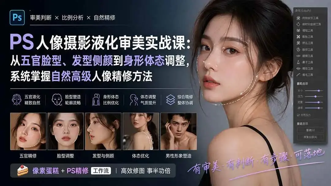 2026版PS人像摄影液化实战课:系统掌握高级自然审美与精修技法