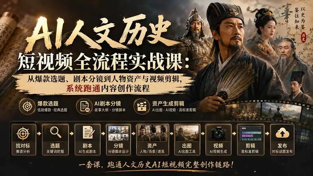2026版AI人文历史短视频实战课:剧本视觉化与人物资产工作流全解