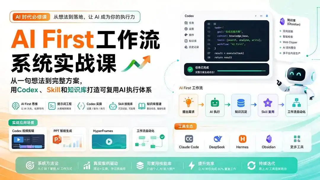 2026版AI First工作流系统实战课:用Codex与Obsidian打造自动化执行体系