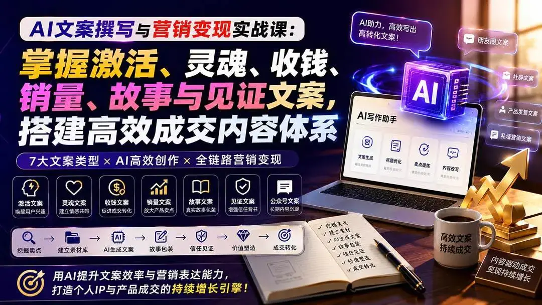 2026版AI文案营销变现实战:7大成交框架与私域高转化打法