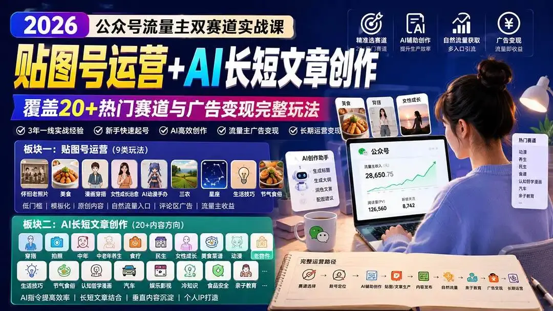 2026版公众号流量主双赛道实战:AI贴图与爆款长短文变现